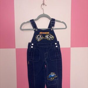 Kids Navy Denim Overalls with Car Patches